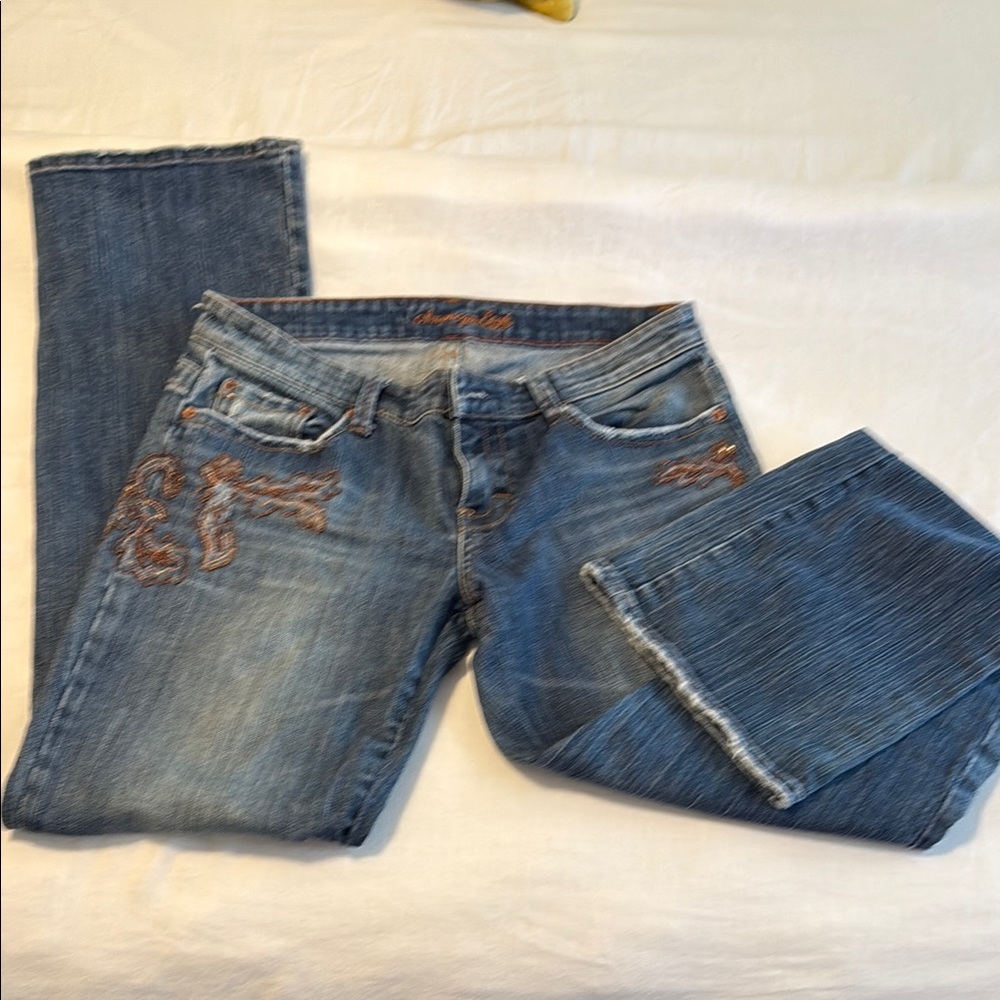 American Eagle Stylish Embroidered Stretch Bootcut Jeans - Size 6